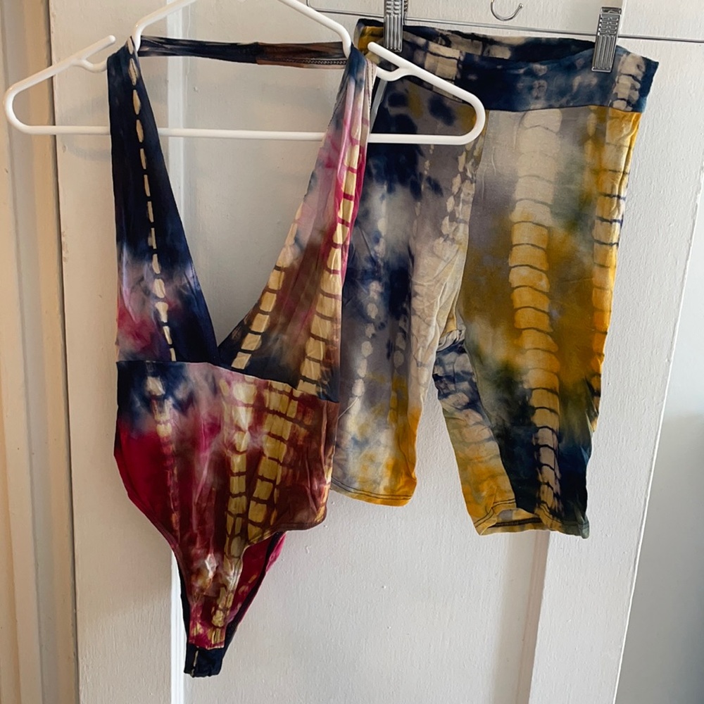 NWT Halter bodysuit, & worn high waist shorts
